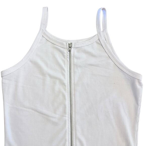 TANK TOP WOMENS WHITE FULL FRONT ZIPPER RIBBED SEXY SUMMER TOP - Picture 3 of 8